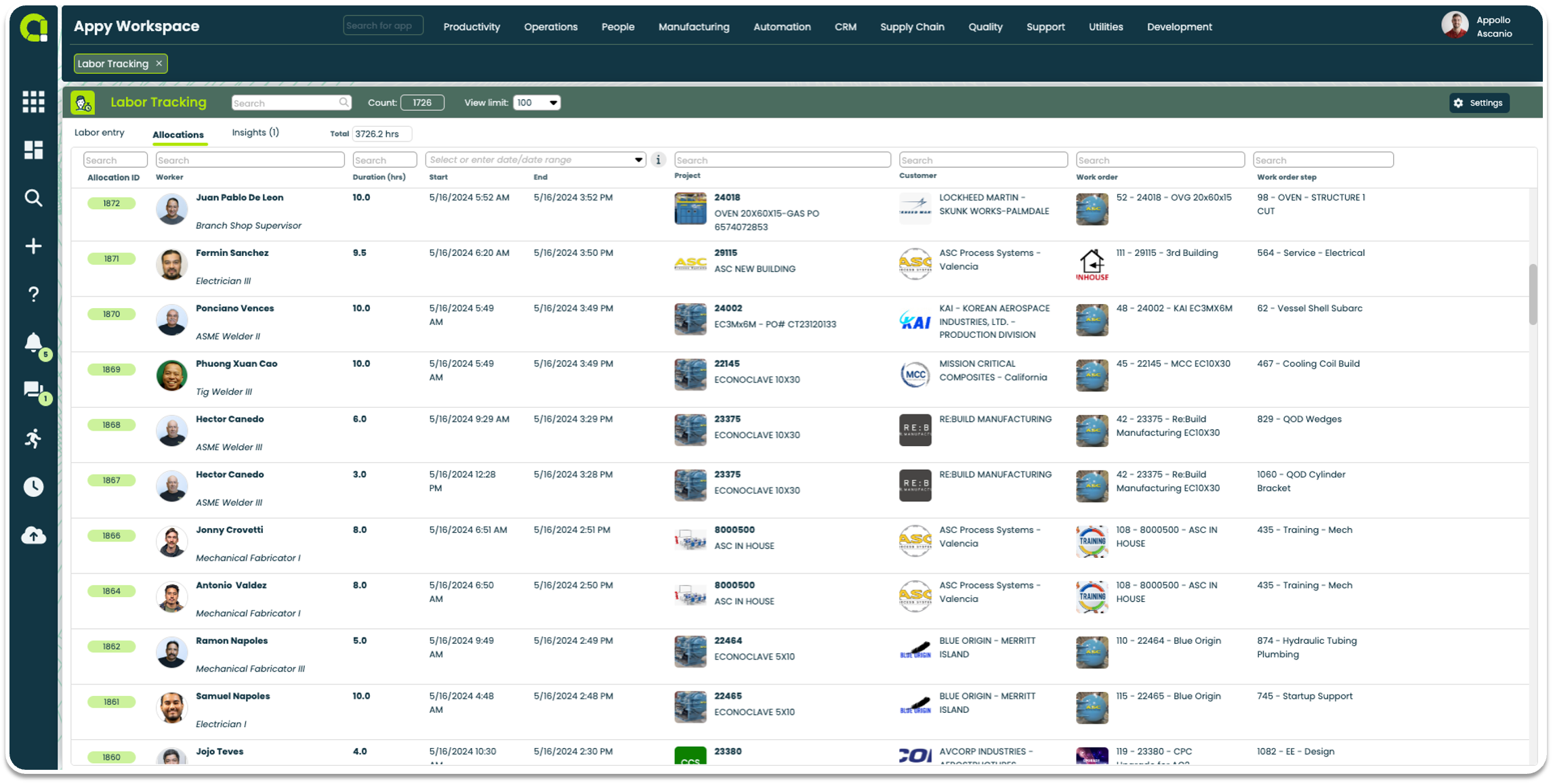 Appward Labor Tracking App - Work Allocations