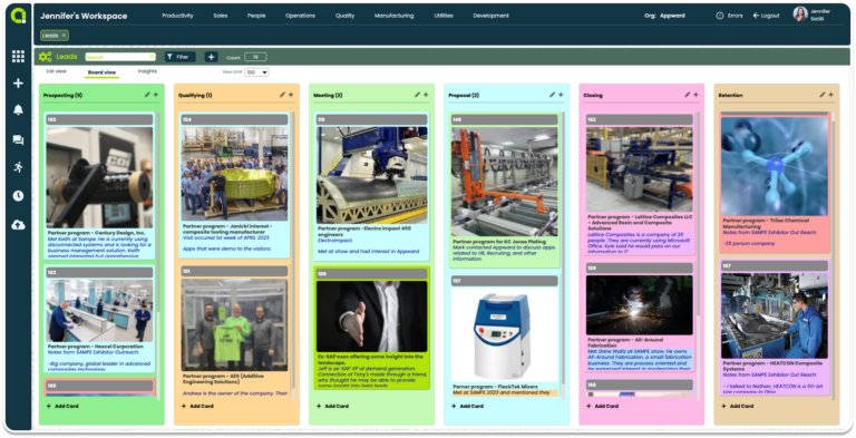 Appward Leads App - Board view of Sales Pipeline