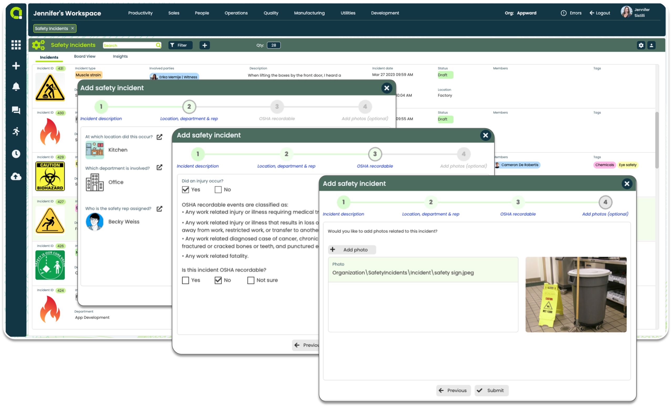 Appward Safety App - Steps for setting up and detailing an incident