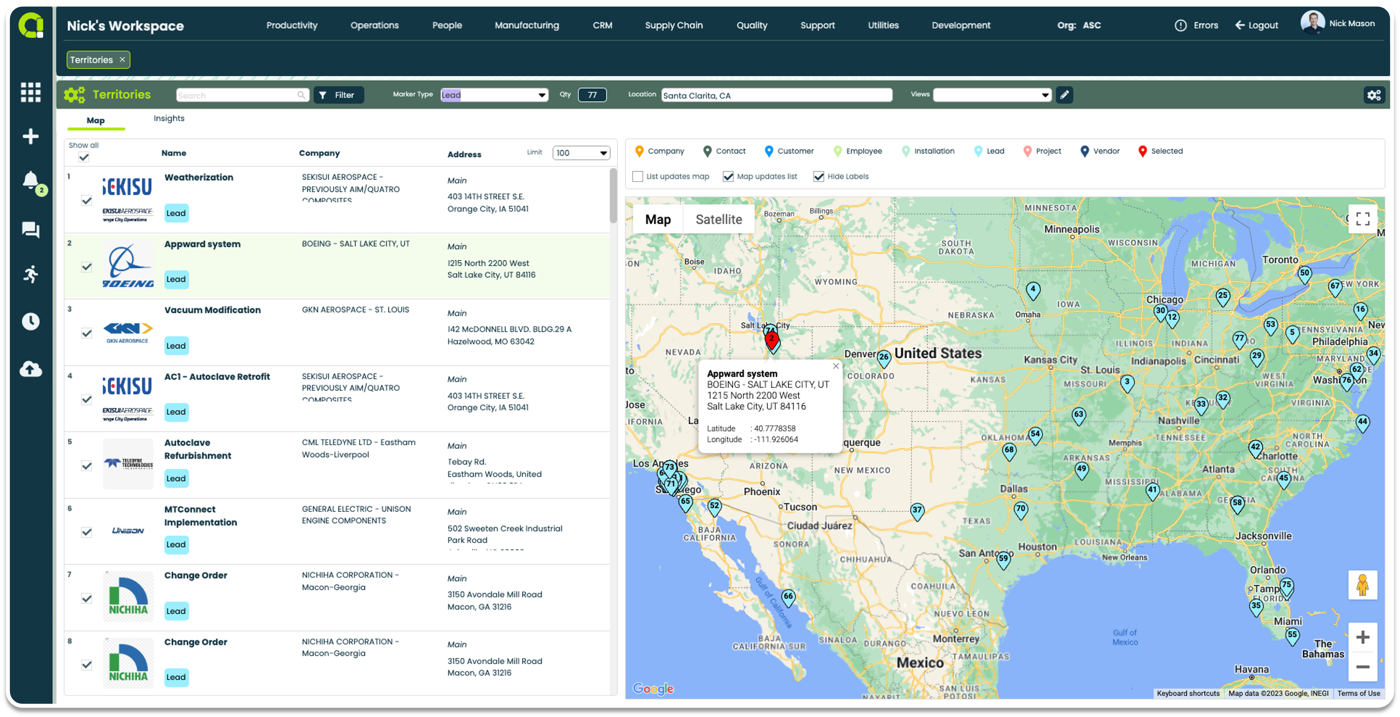 Appward Territories App - Leads Map