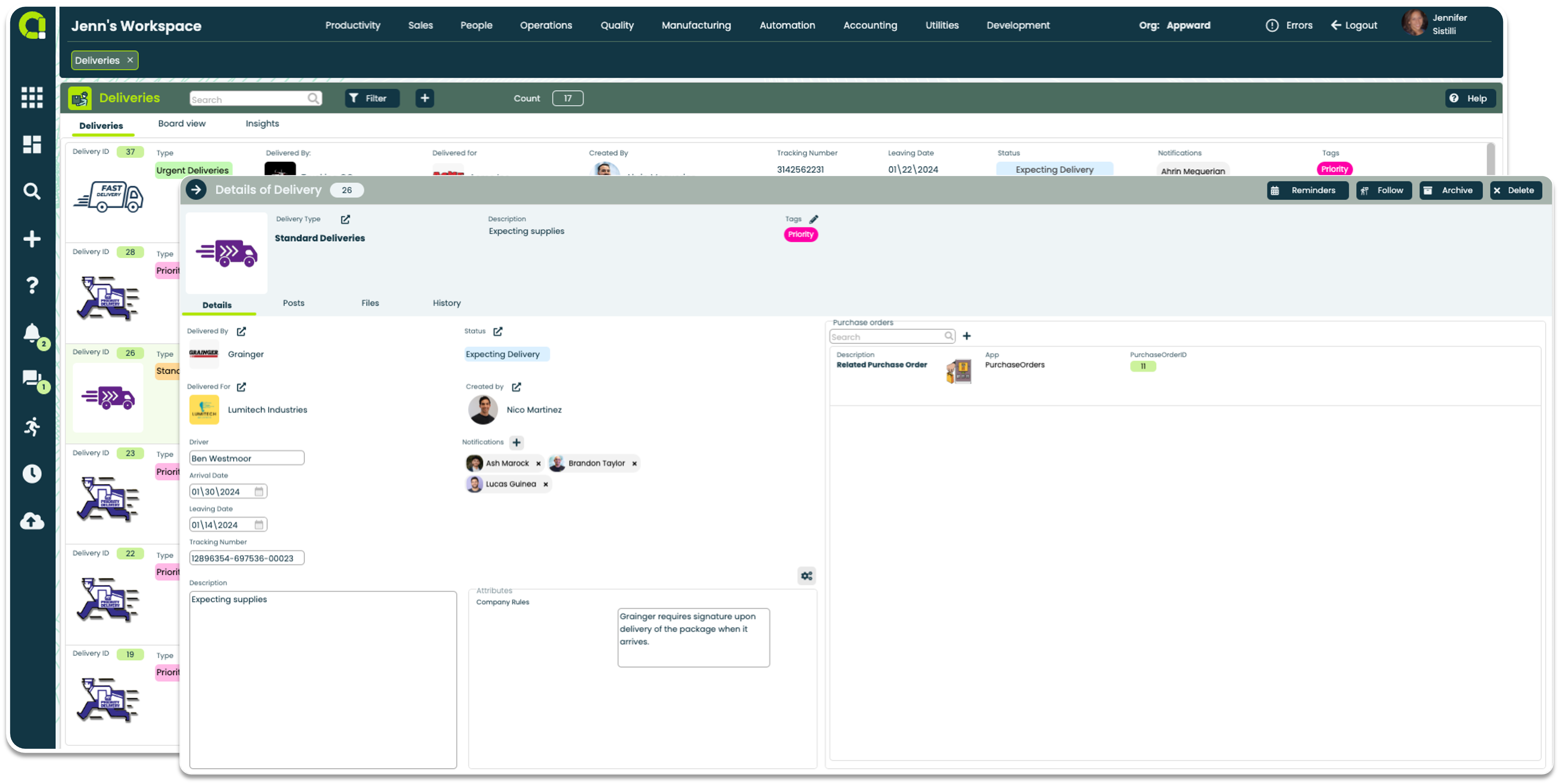 Appward Deliveries App - Delivery Details