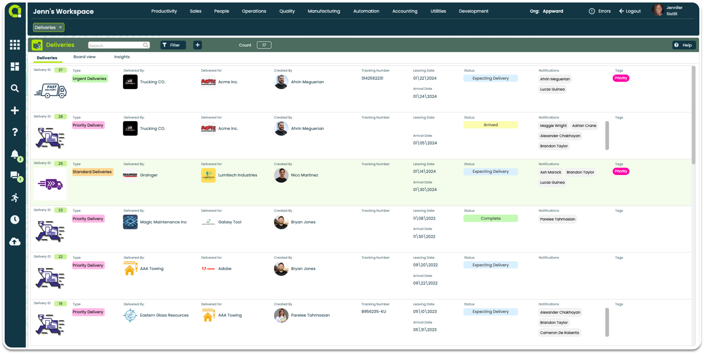 Appward Deliveries App - List View