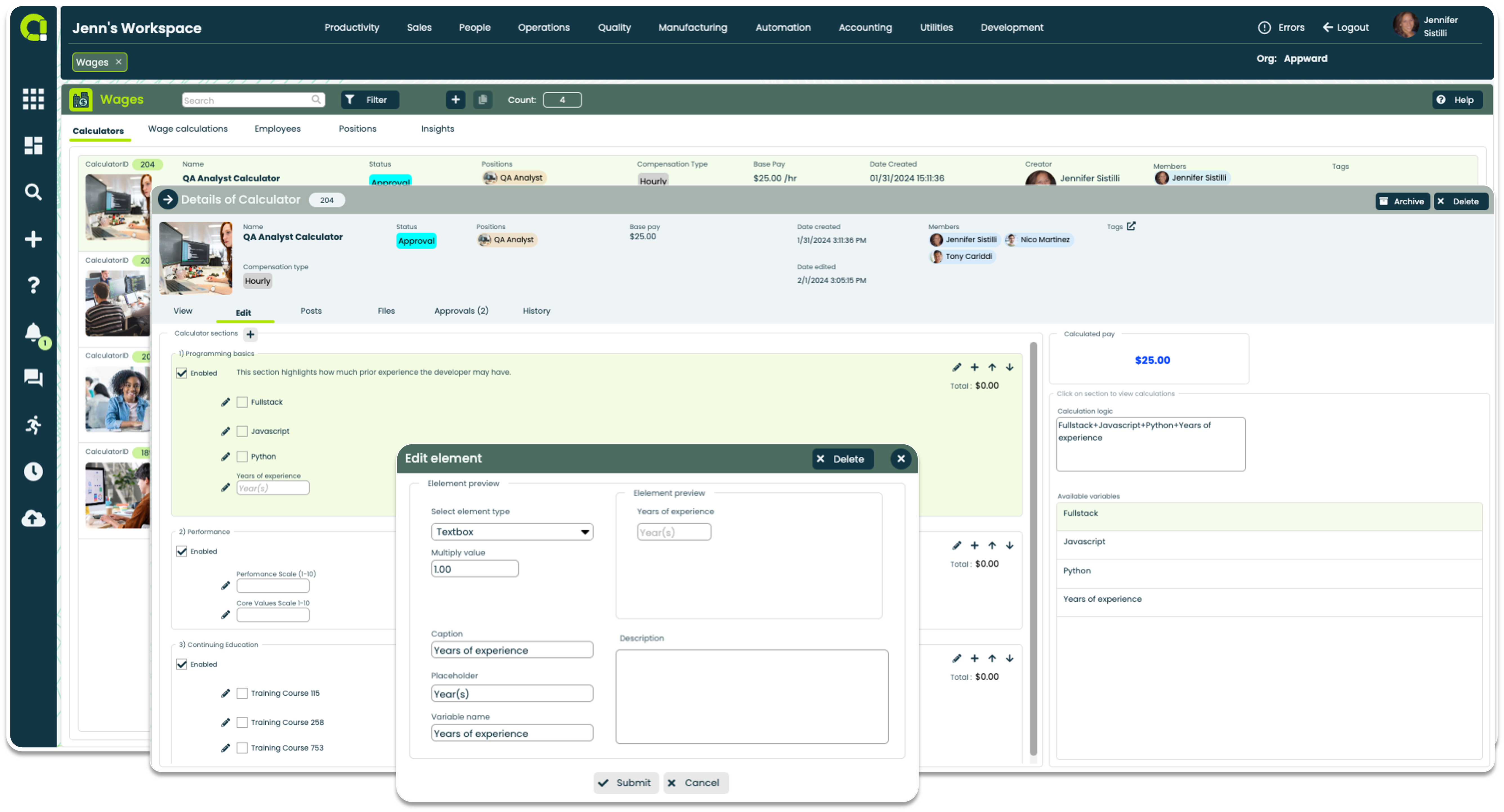 Appward Wages App - Edit Calculators