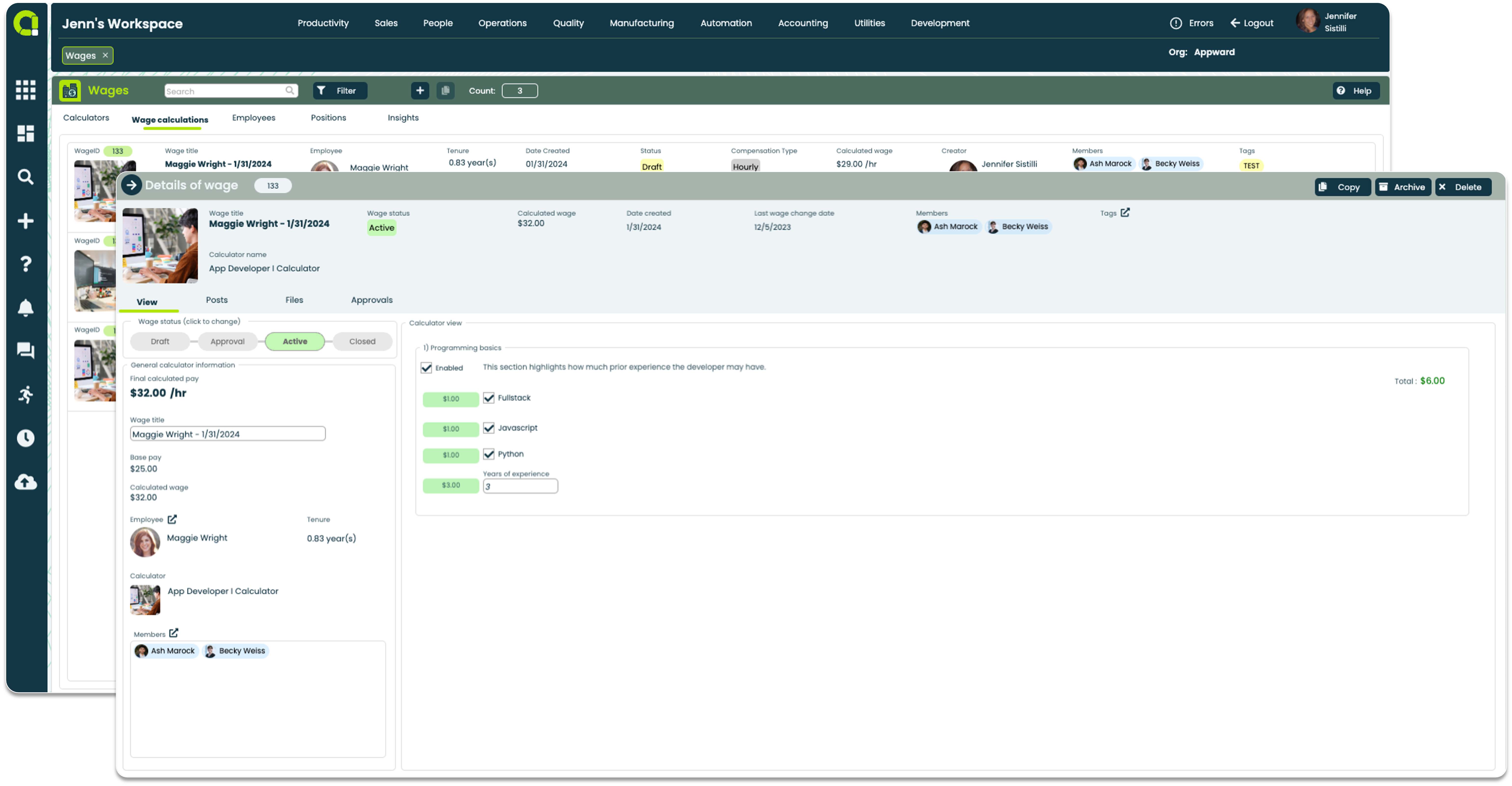 Appward Wages App - Wage Calculations