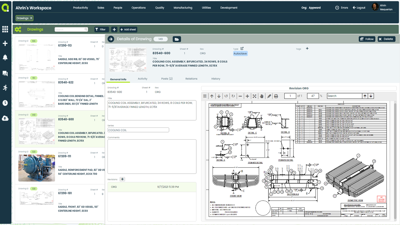 Appward Manufacturing ERP Software Drawings