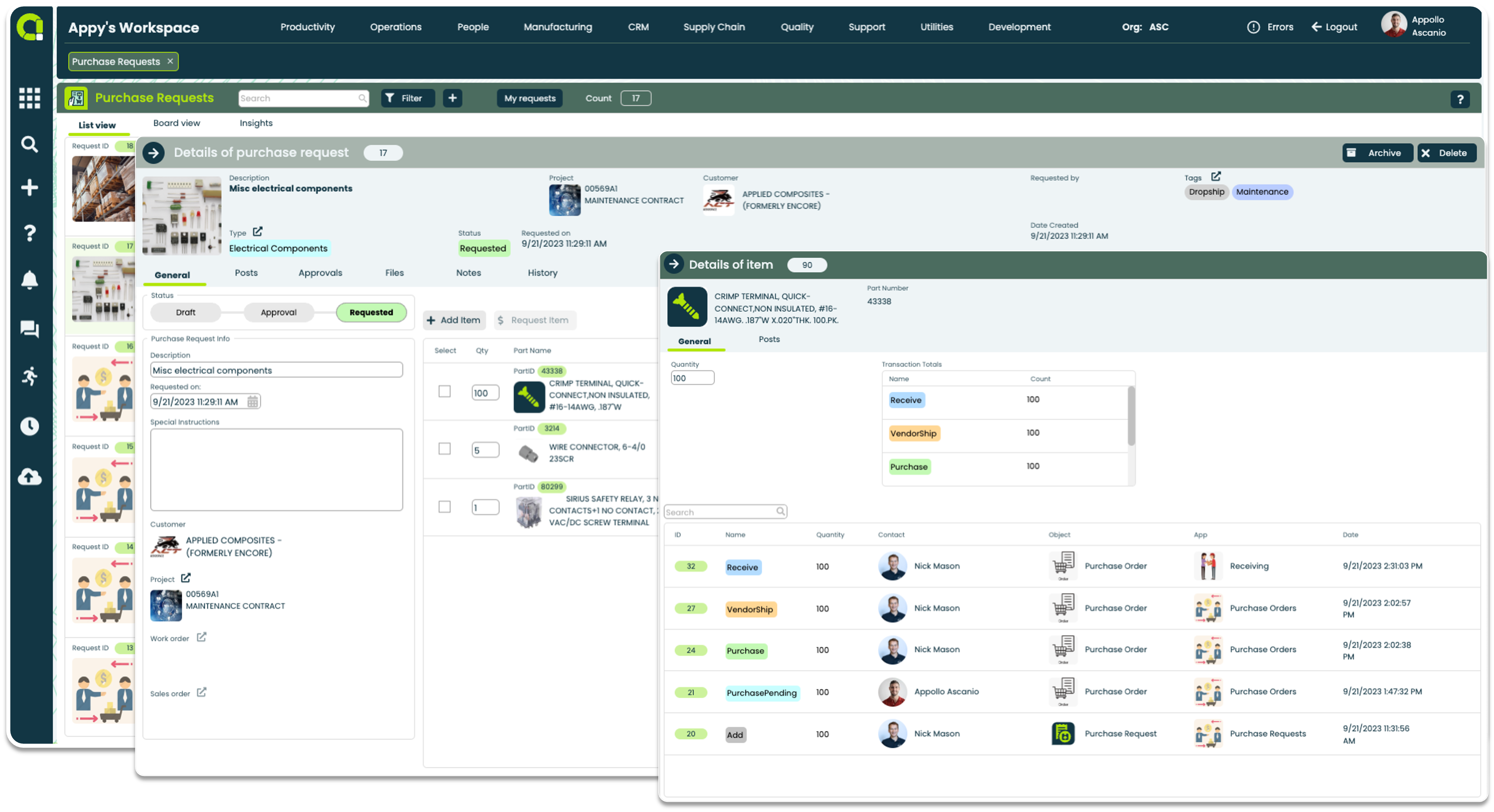 Appward Manufacturing Inventory Software Purchase Requests